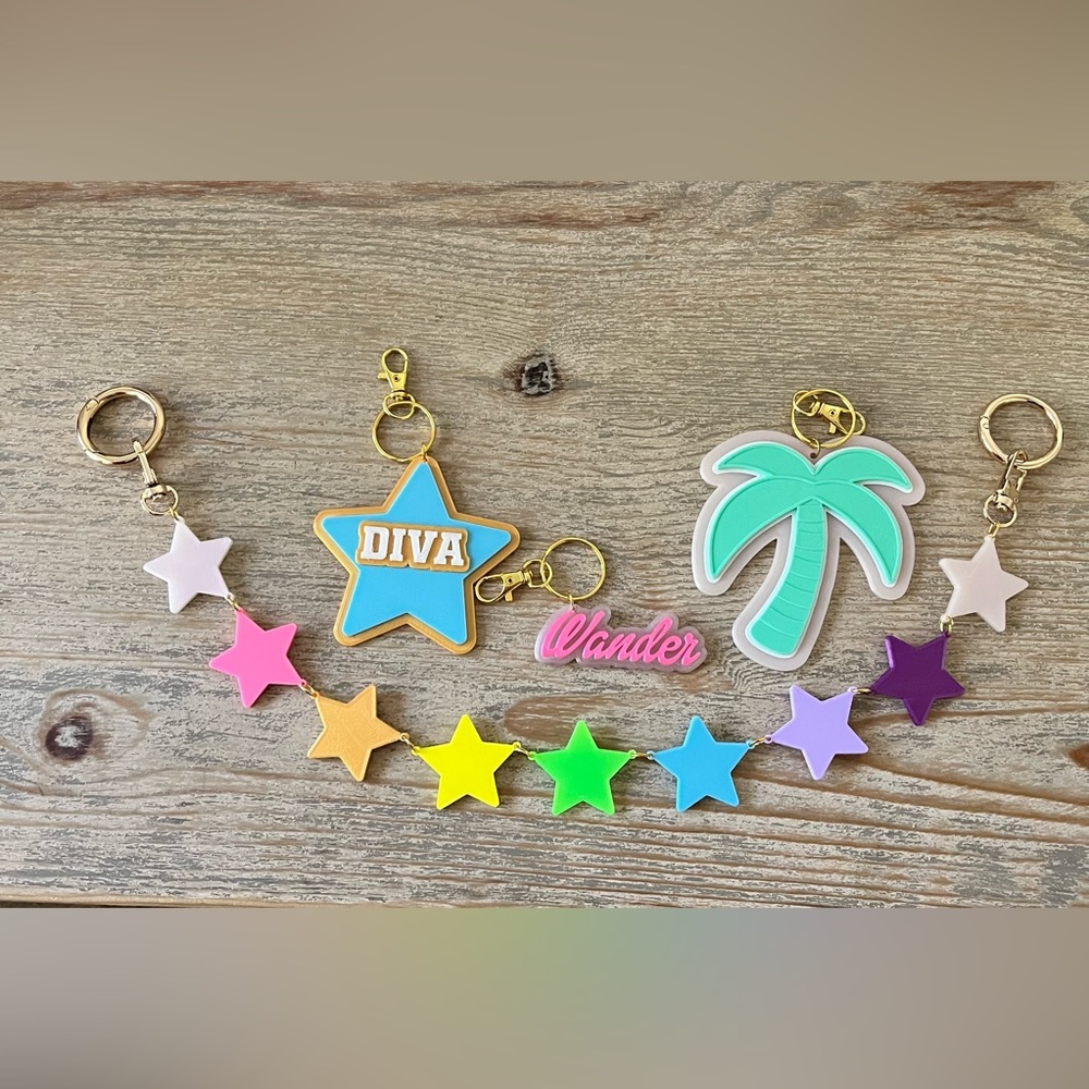 Bundle keychain bag chain charm rainbow star palm personalized name SCL